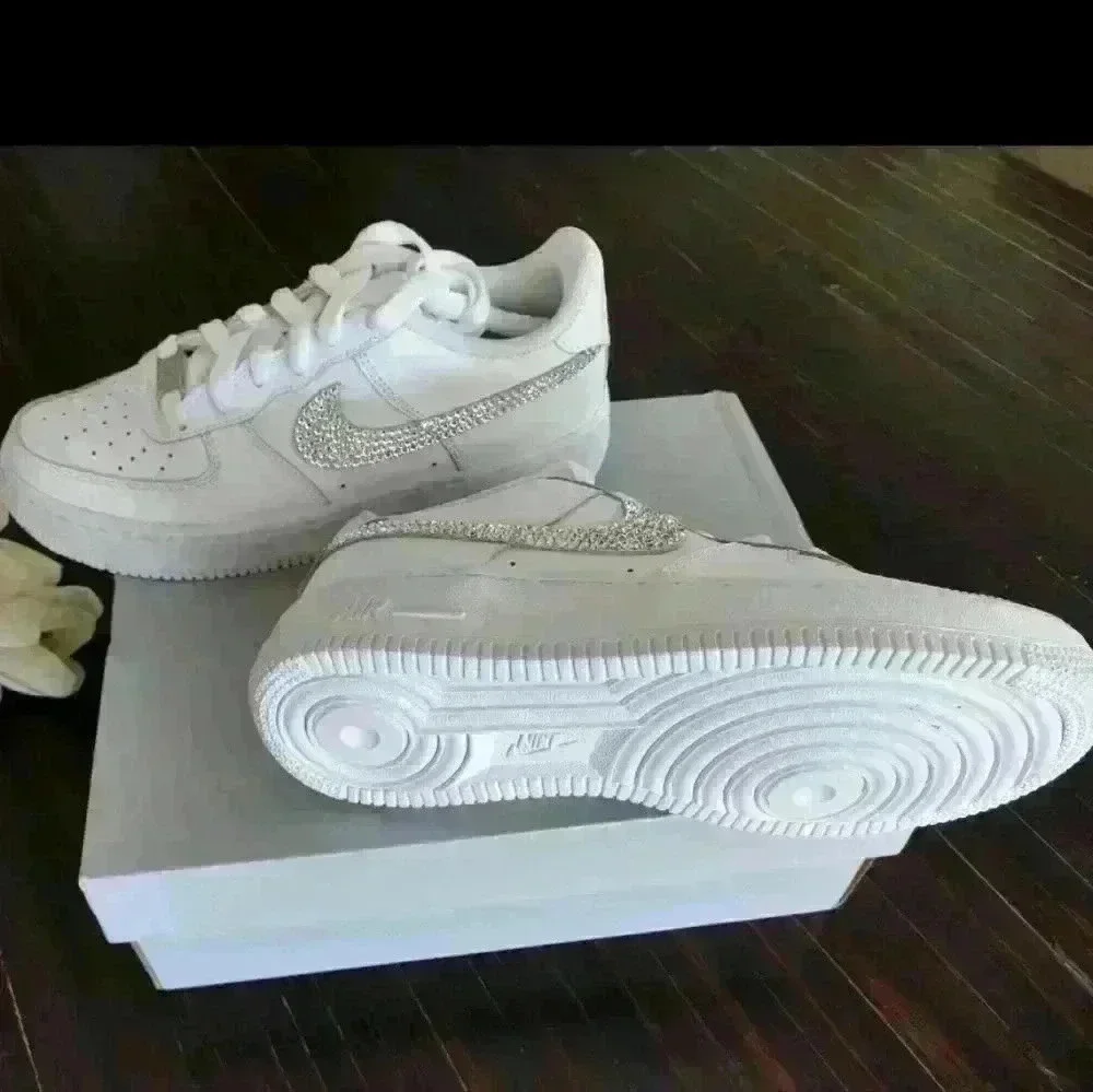 Bling Womens Nike Air Force 1 White Sneakers Shoes made with Swarovski C… - Picture 5 of 8